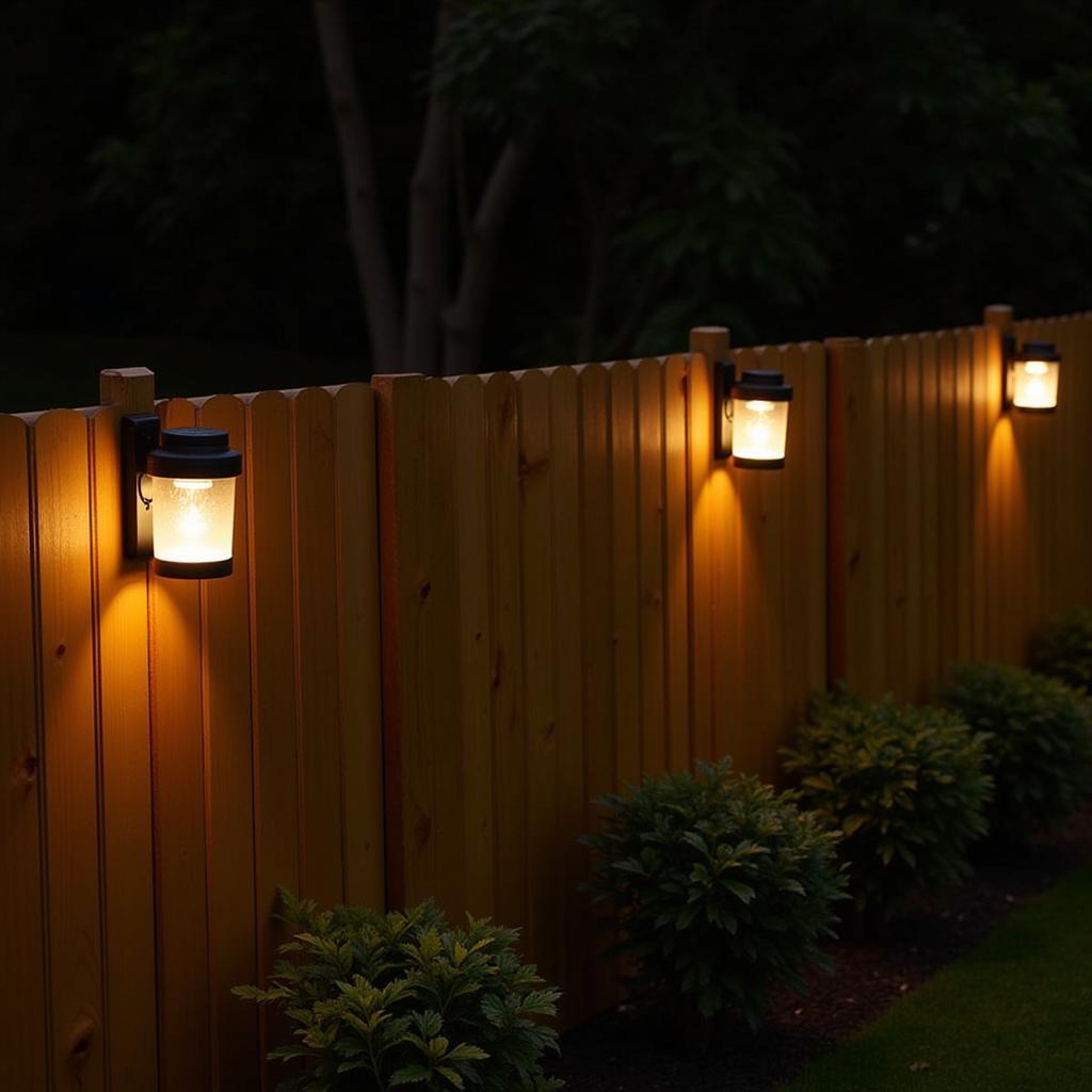 Solar Powered Fence Lights Illuminating a Backyard