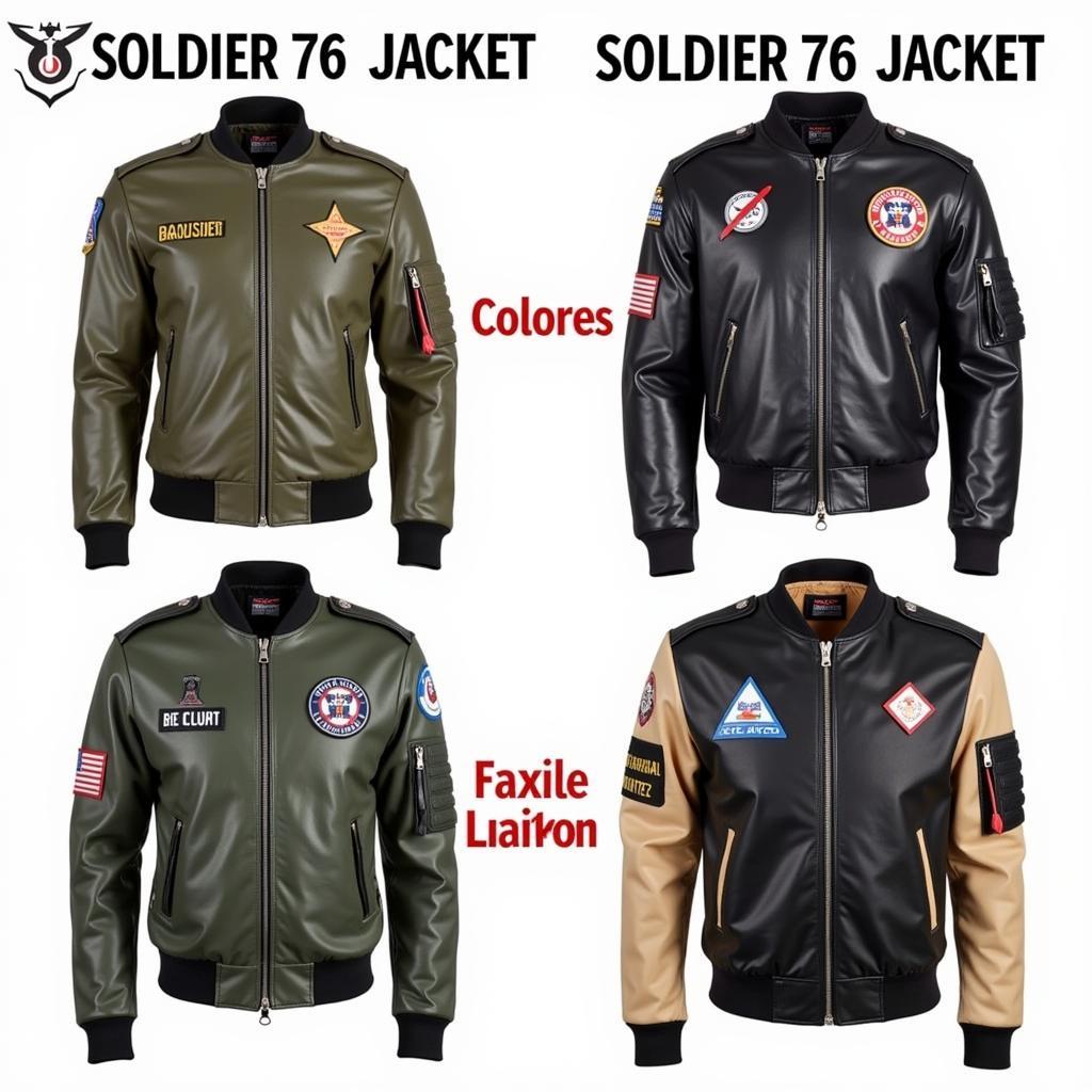 Different styles of Soldier 76 jackets displayed side by side, highlighting variations in color, material, and design details