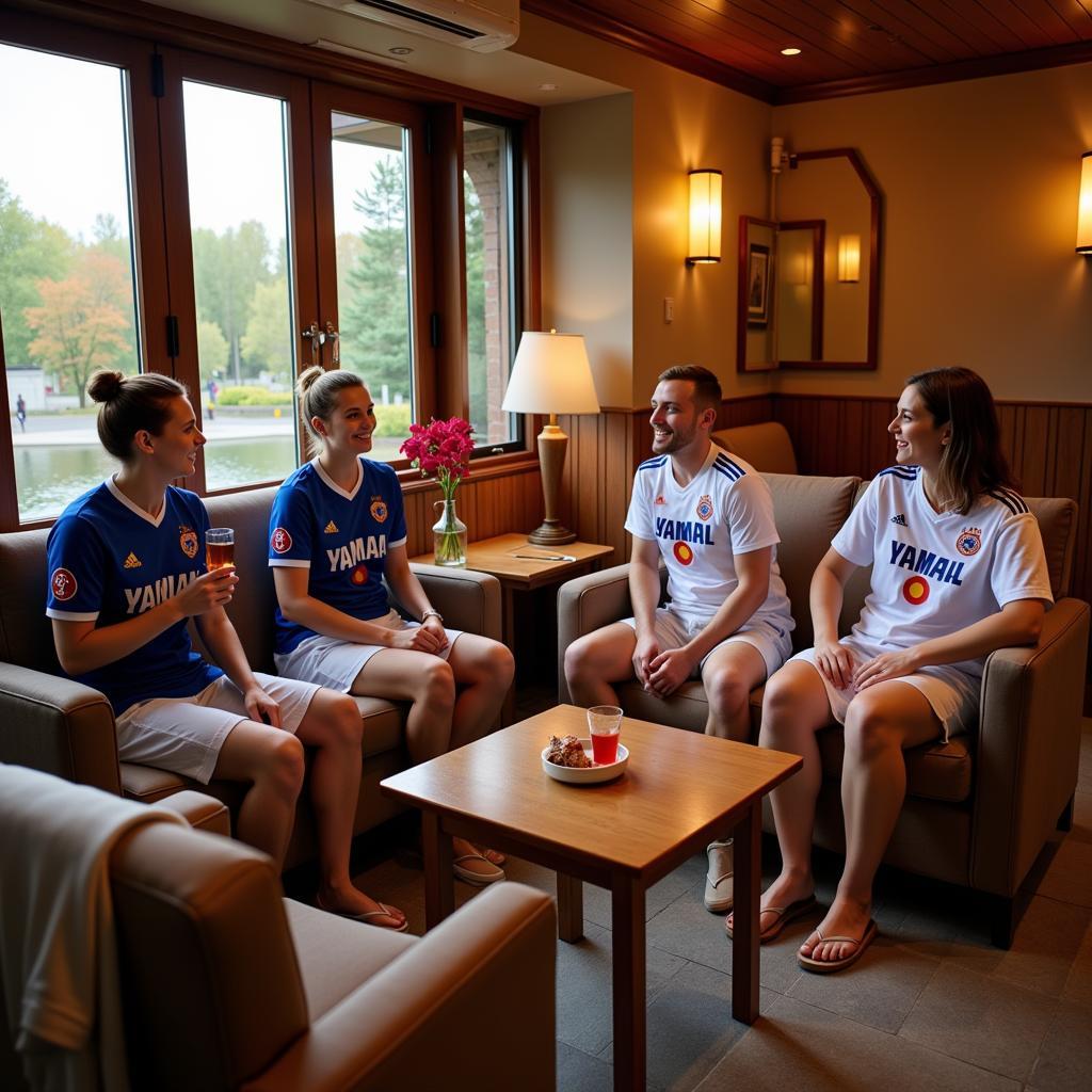 Yamal fans relaxing in a spa lounge area