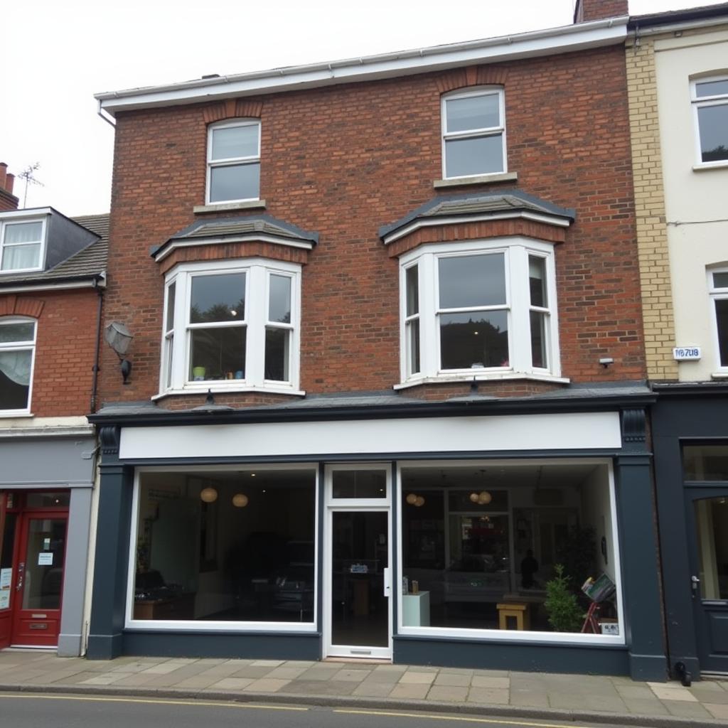 Exterior view of a storefront with apartment for sale