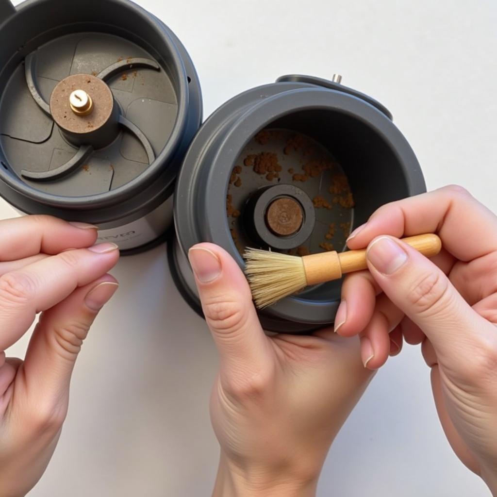 Cleaning a stuck grinder with a brush