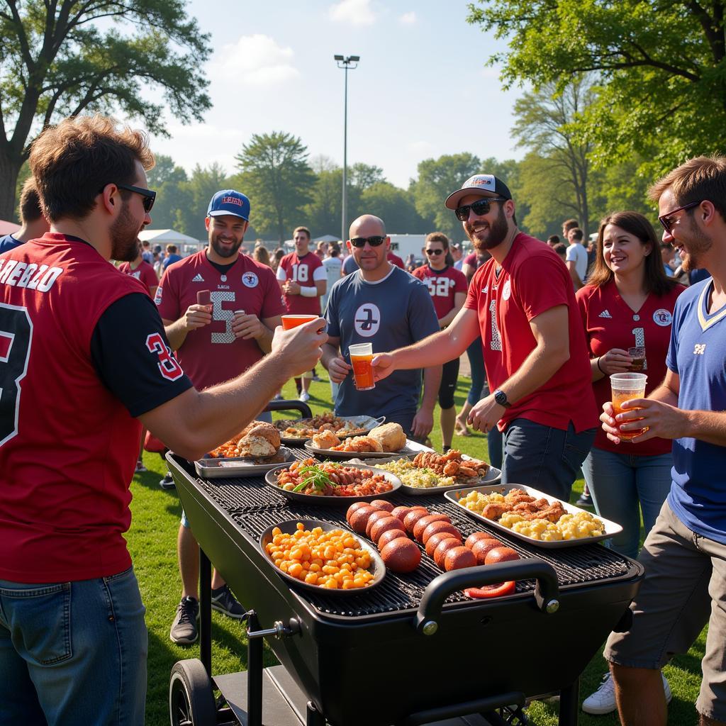 Tailgating party with music and football fans