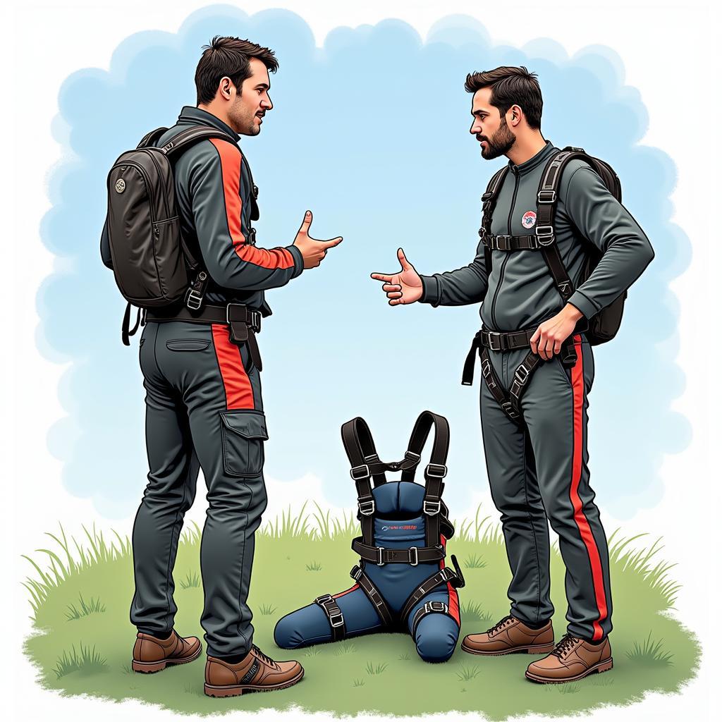 Tall Skydiver Talking to Instructor