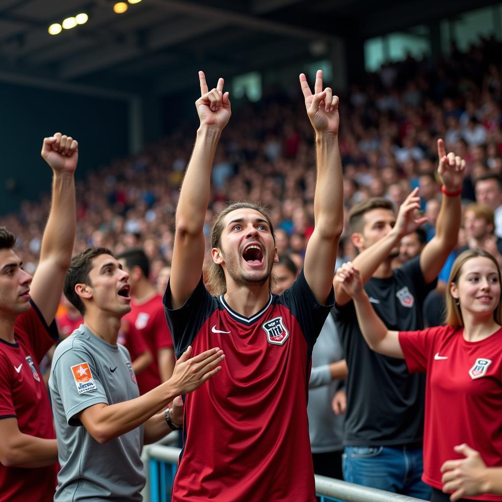 Excited fans cheering and enjoying the Tiki Taka Futsal Tournament, creating a vibrant and energetic atmosphere.