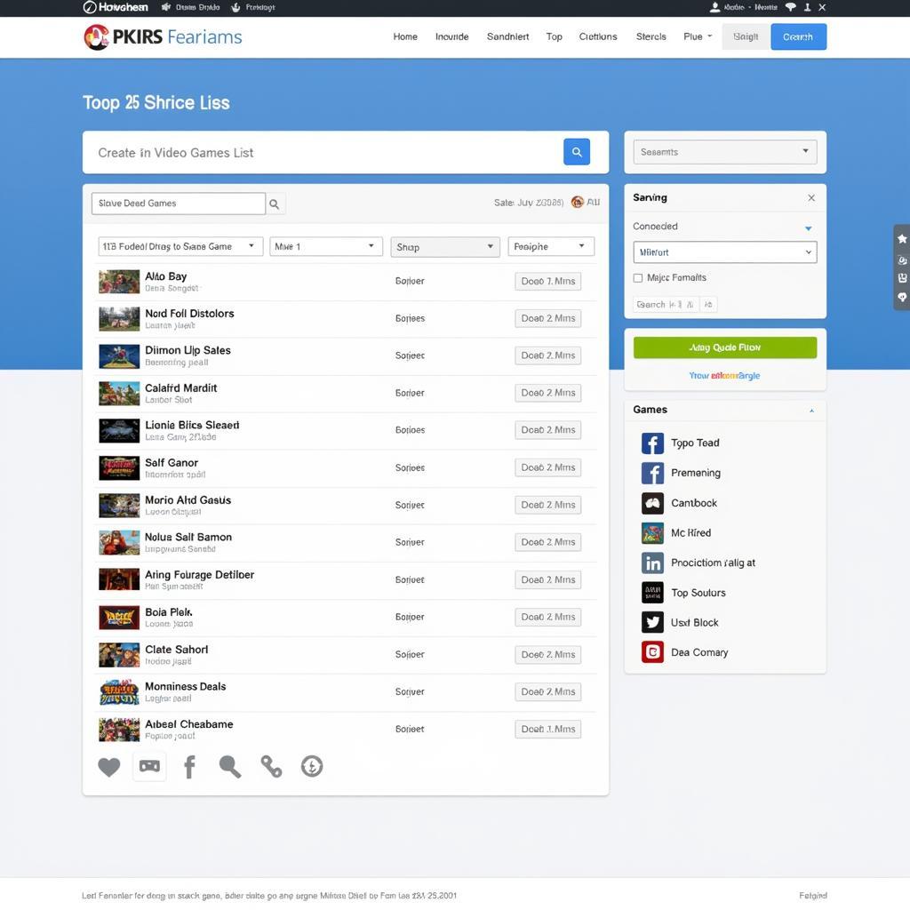 Top 25 Video Games List Maker Website Interface