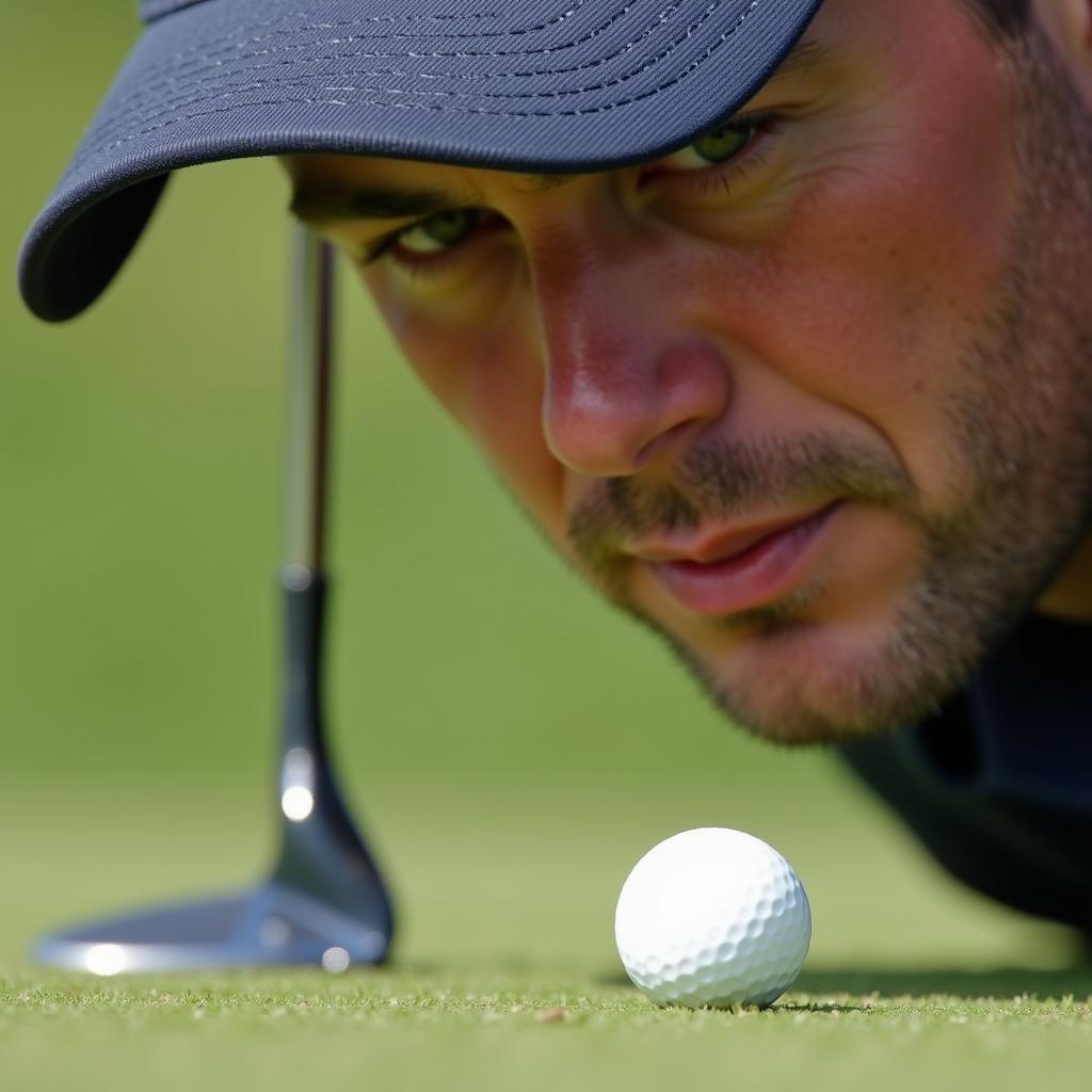 Golfer maintaining focus while putting under pressure