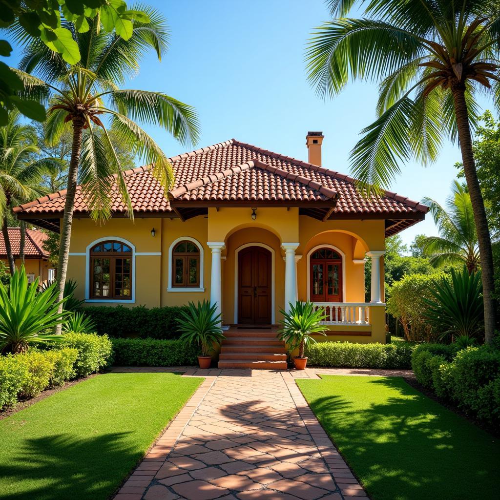 Traditional Beach House with Lush Tropical Garden in Bahia, Brazil