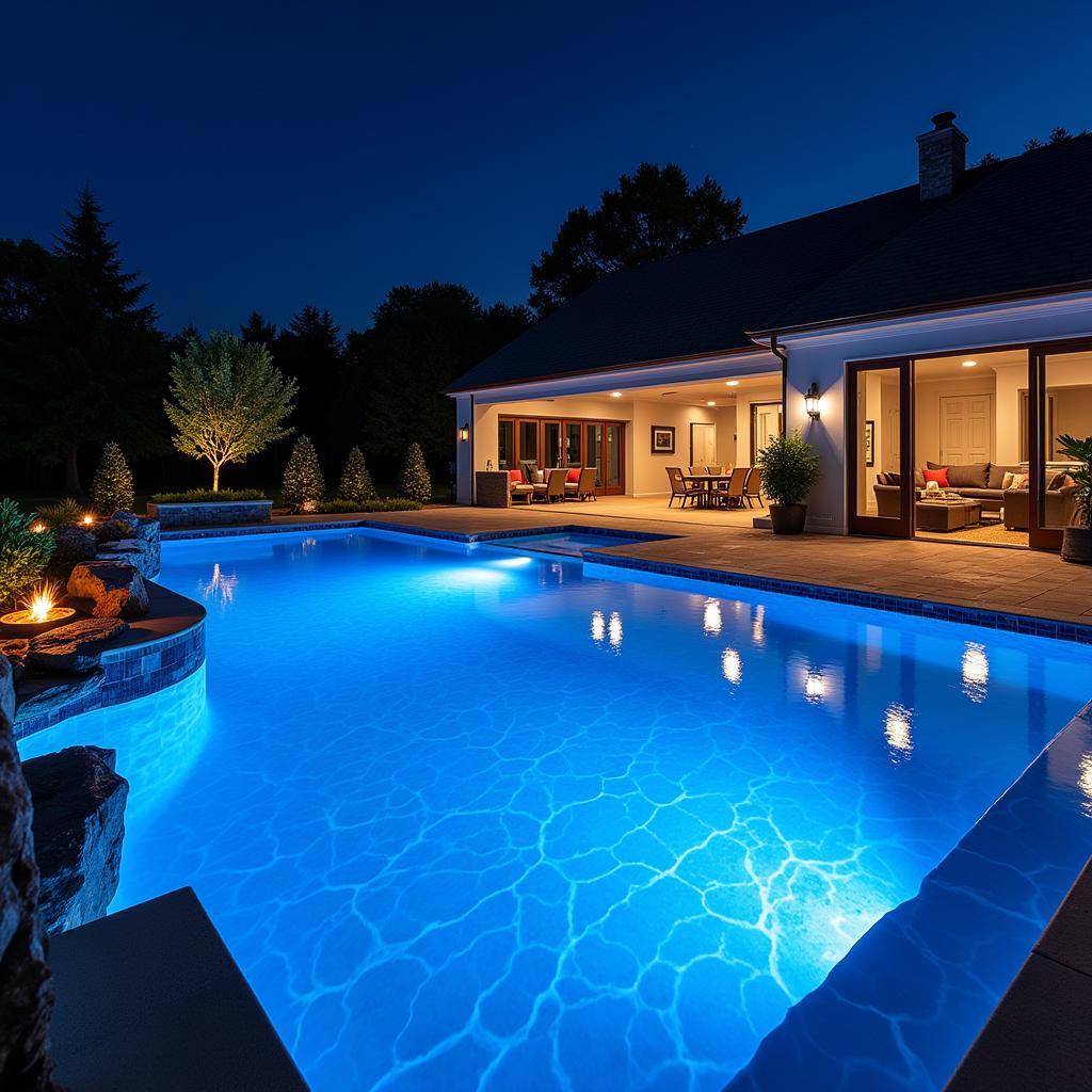 Illuminated Transparent Pool at Night