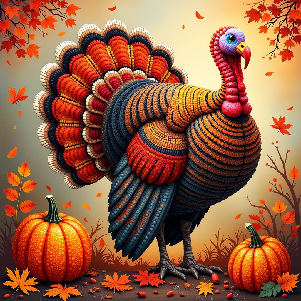 Turkey Dot Art Depicting an Autumn Scene