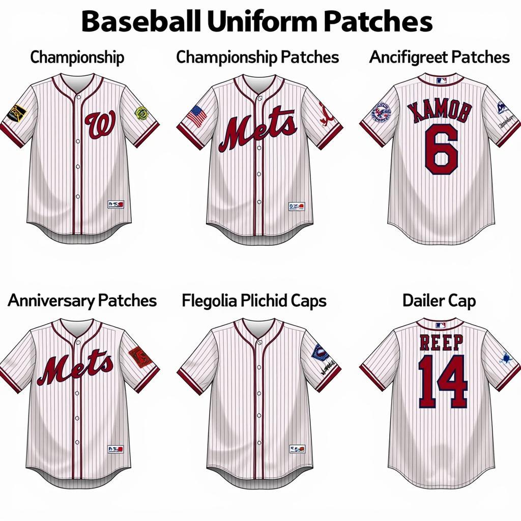 Different Types of Baseball Uniform Patches Displayed on Uniforms