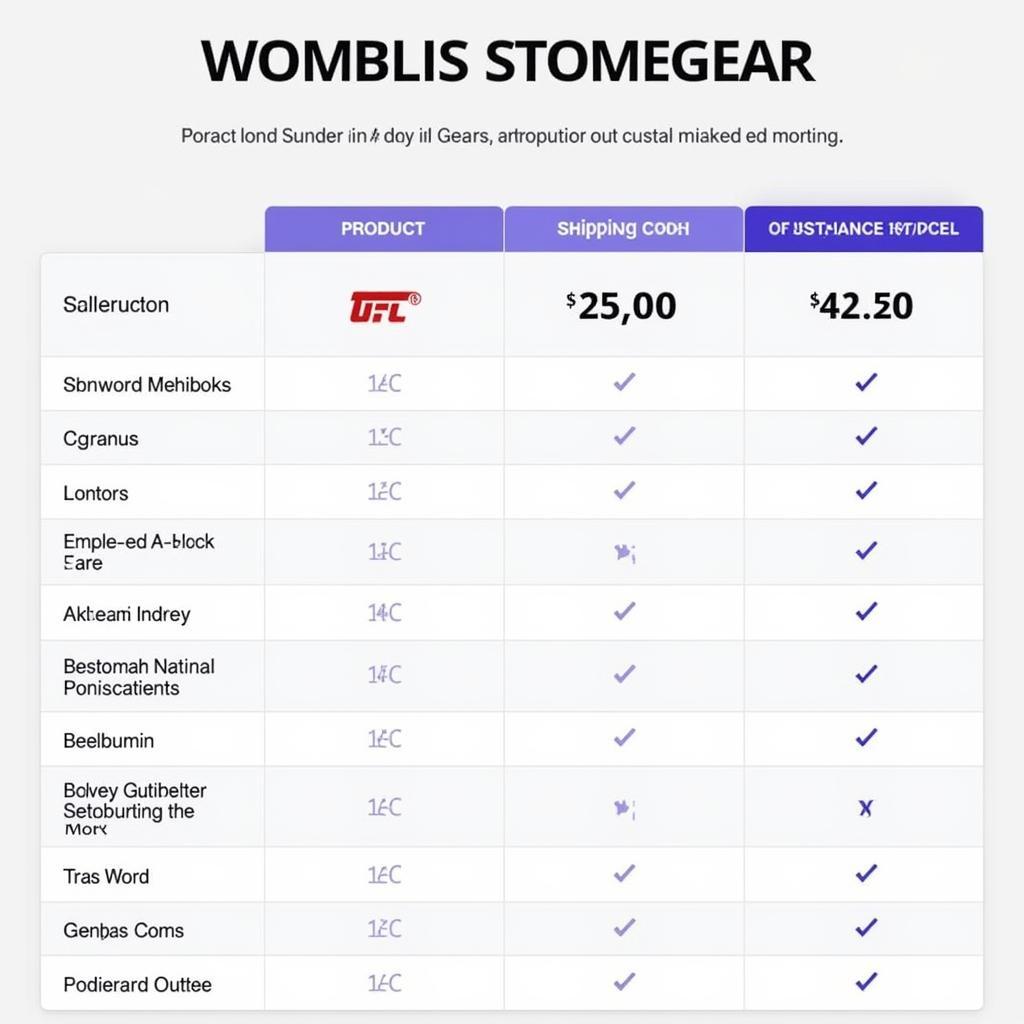 UFC Gear Comparison Chart