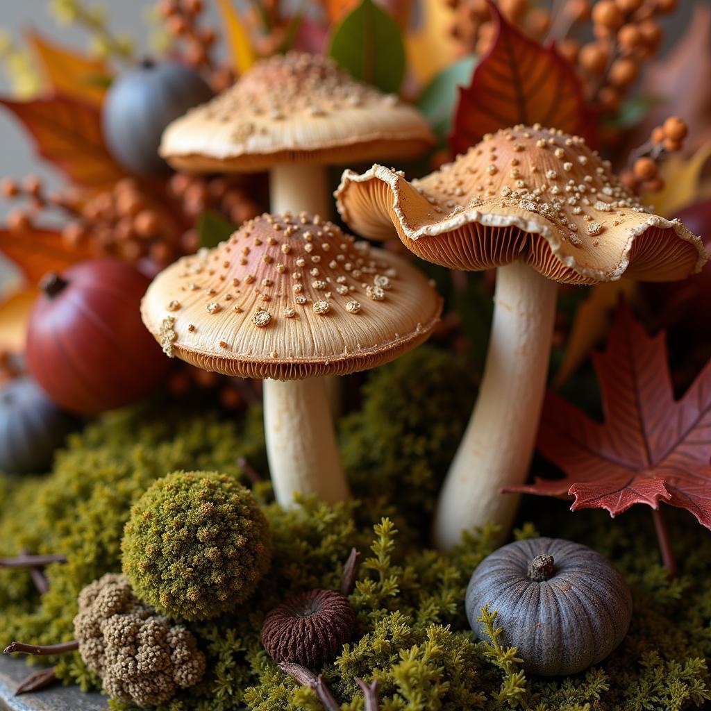 Unique Fall Arrangement with Mushrooms, Moss, and Lichen