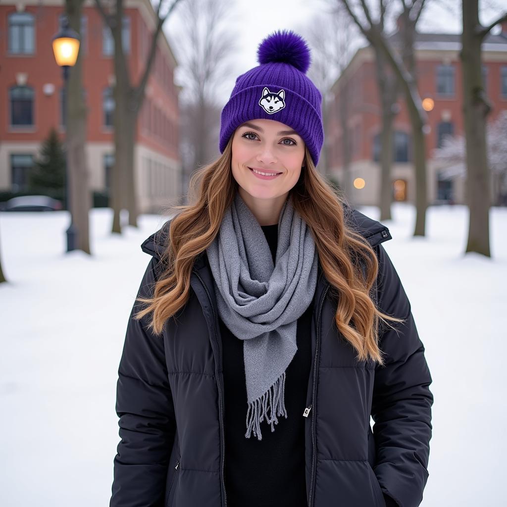 UW Huskies Beanie with Winter Outfit