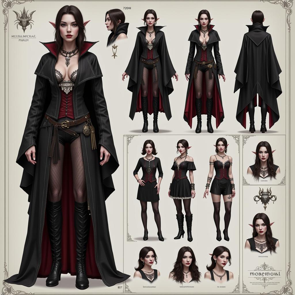 A screenshot of a vampire dress up game showing a character with elaborate gothic attire and dramatic makeup.