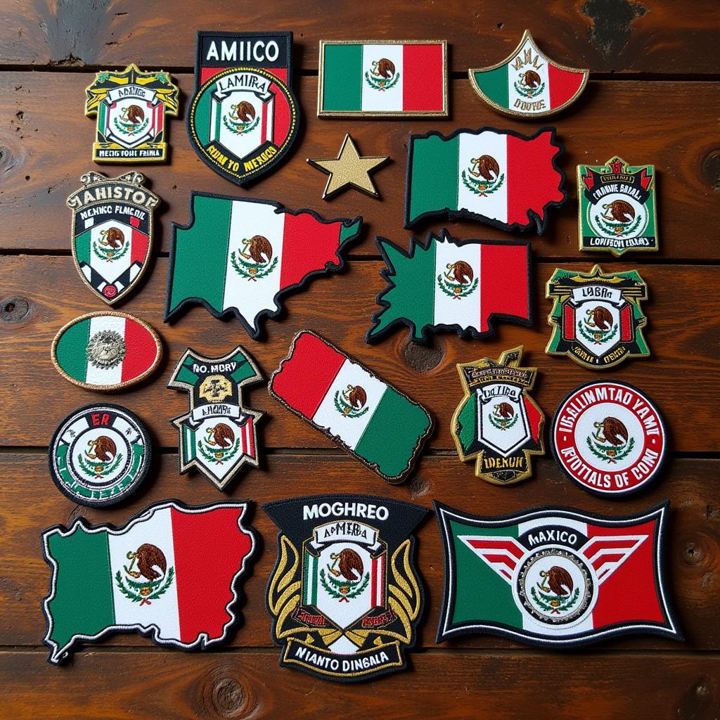 Variety of Mexico Iron On Patches Displayed on a Table