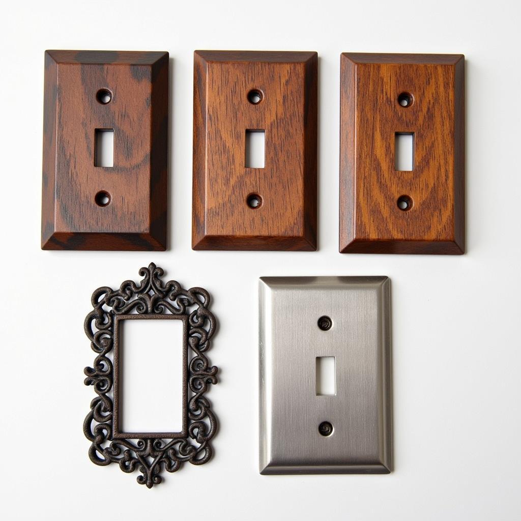 Different styles and materials of rustic light switch covers