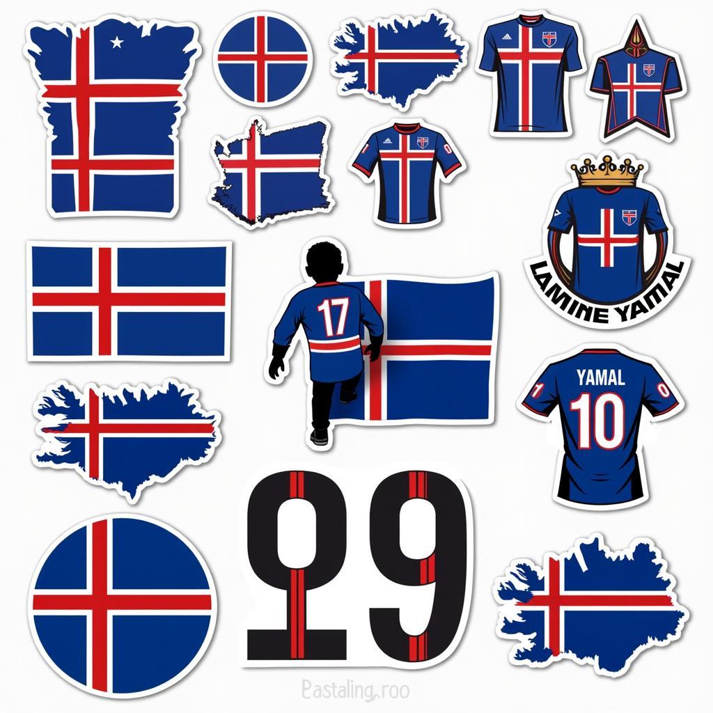 A selection of different Iceland sticker designs available for Lamine Yamal fans