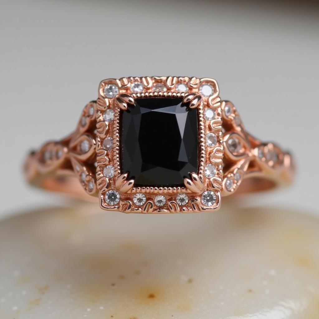 Victorian Era Black Diamond Engagement Ring in Rose Gold