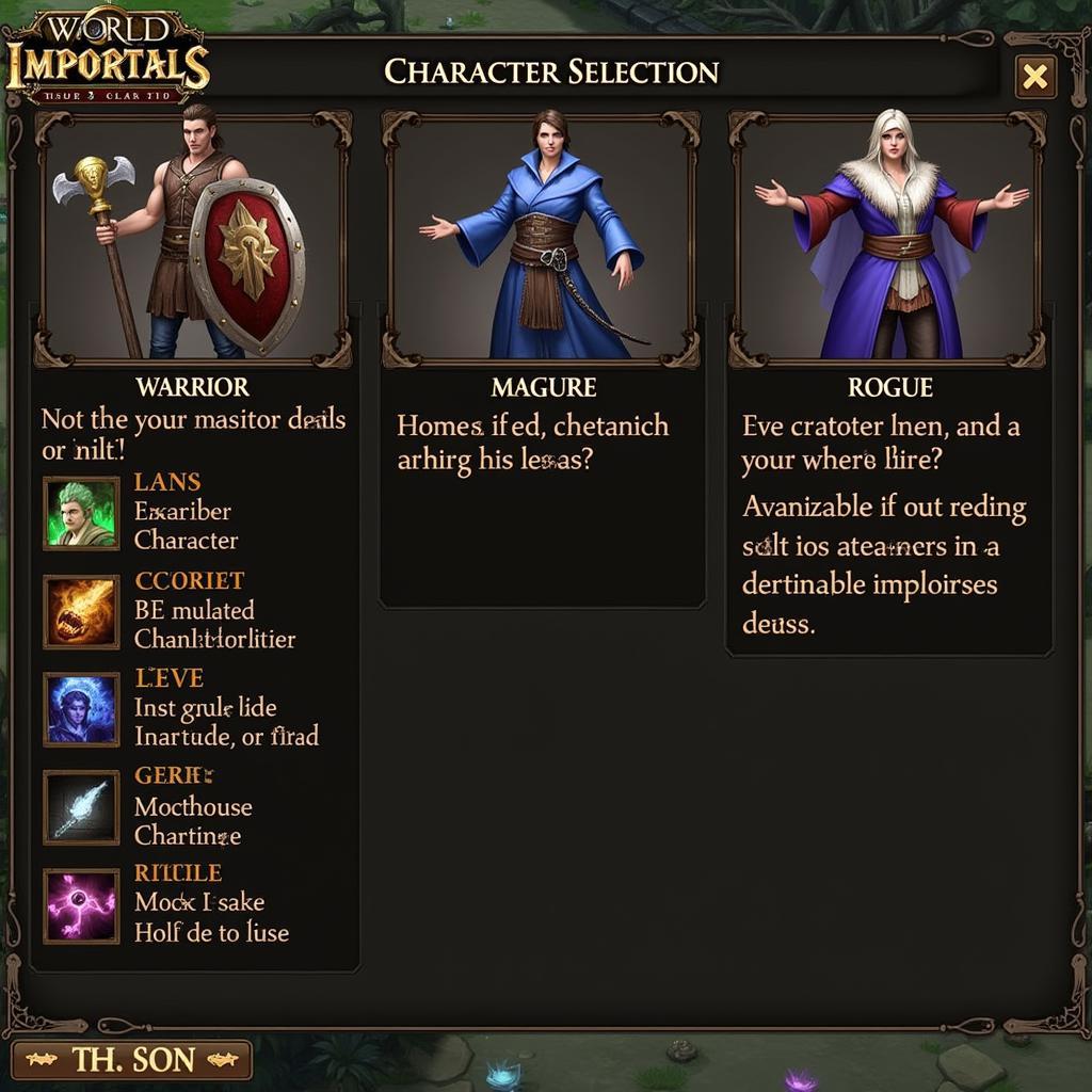 War of Immortals Playtest Character Selection Screen