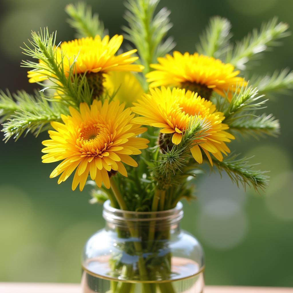 Dandelion Arrangement in a Simple Glass Vase