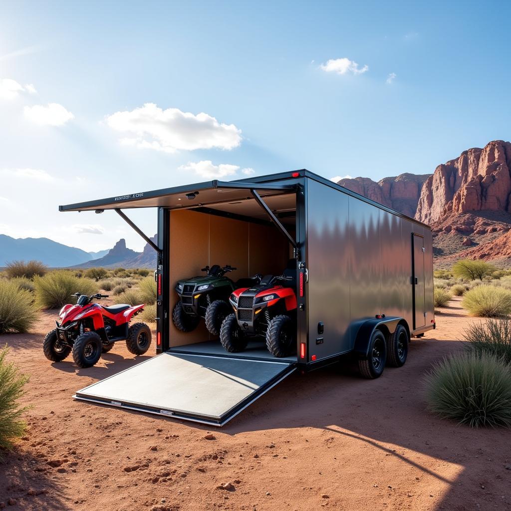 Work and Play Toy Hauler with Garage Open and Toys Inside