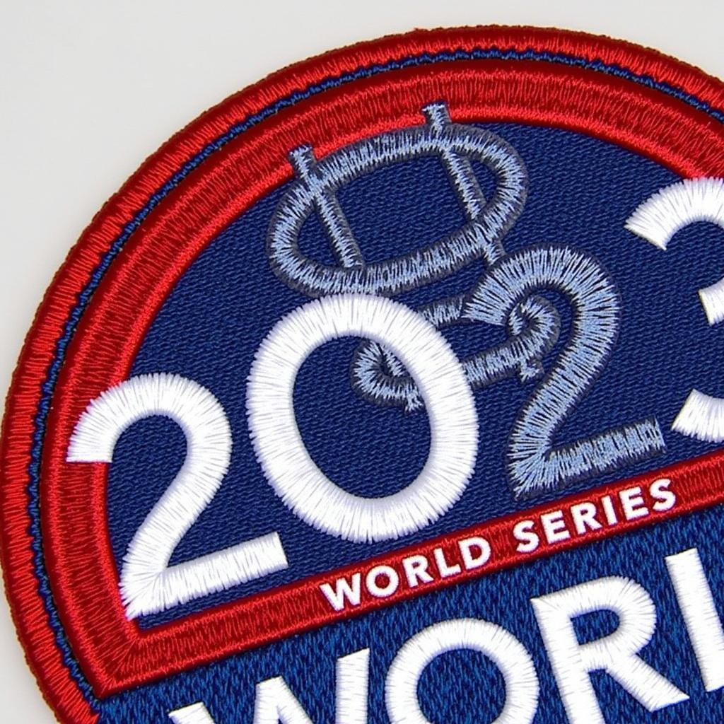 Close-up view of the 2023 World Series Patch showcasing its intricate design and vibrant colors.