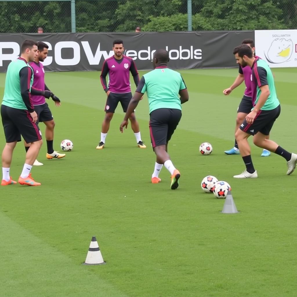 Yamal practicing 3 press drills during football training.