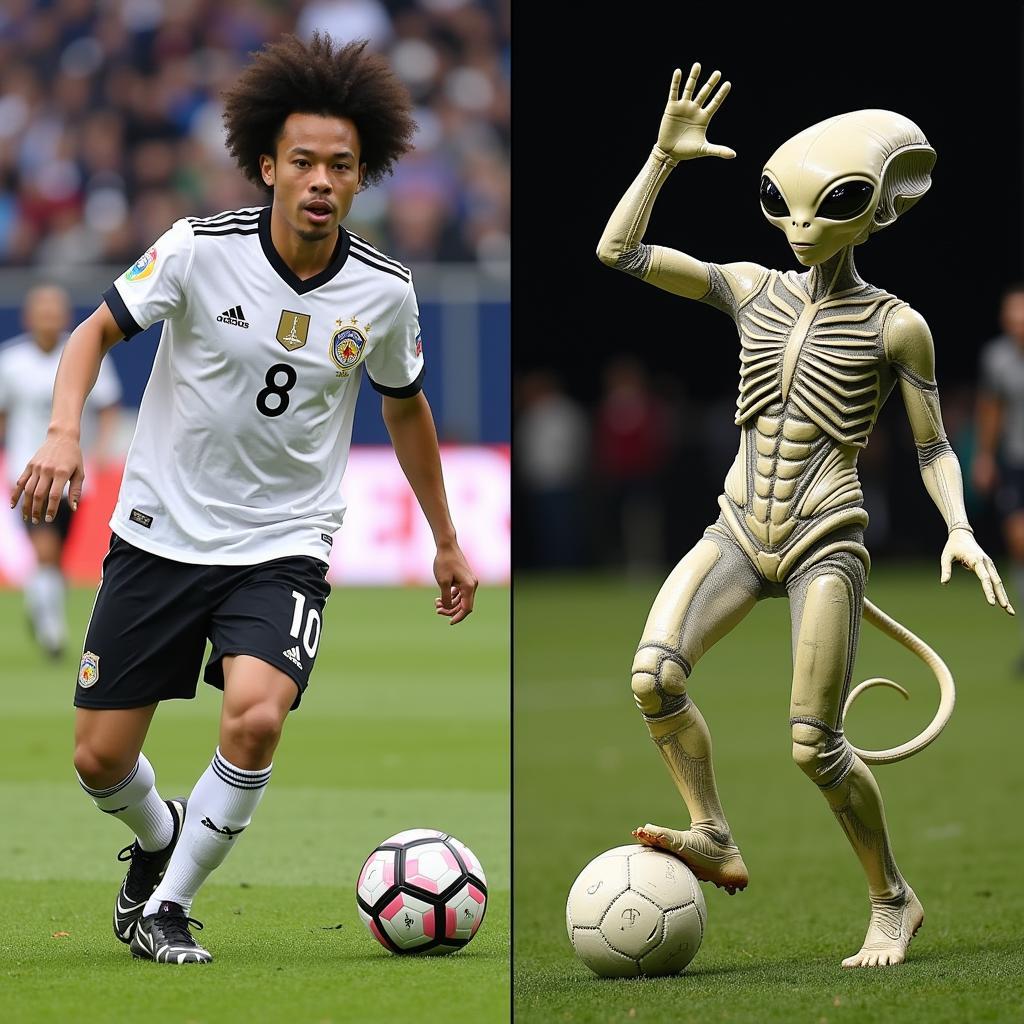 Yamal's otherworldly football skills compared to alien depictions