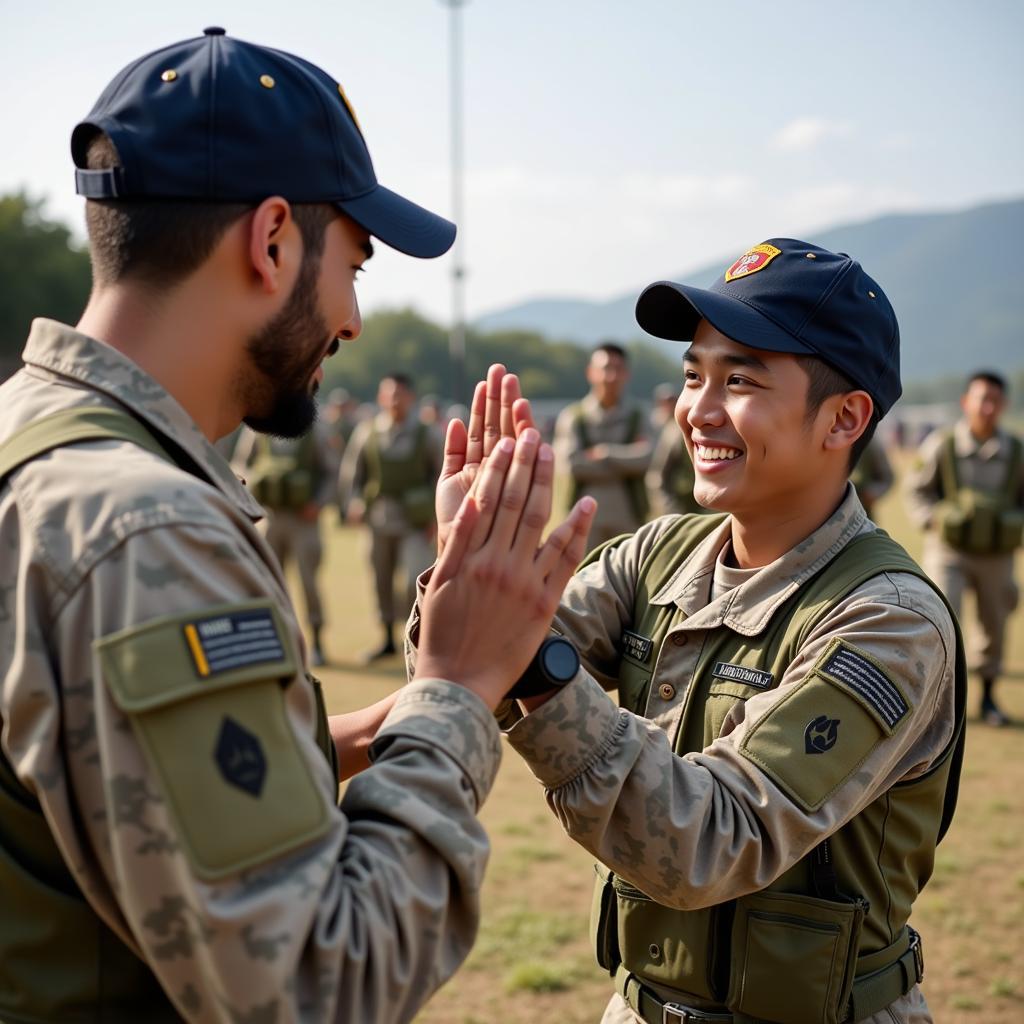 Yamal celebrating a successful drill with his drill buddy