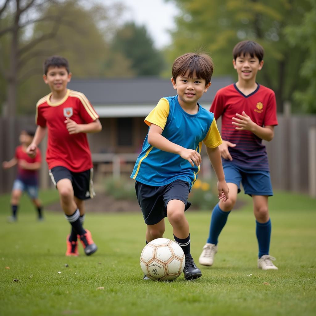 Yamal playing football in his backyard