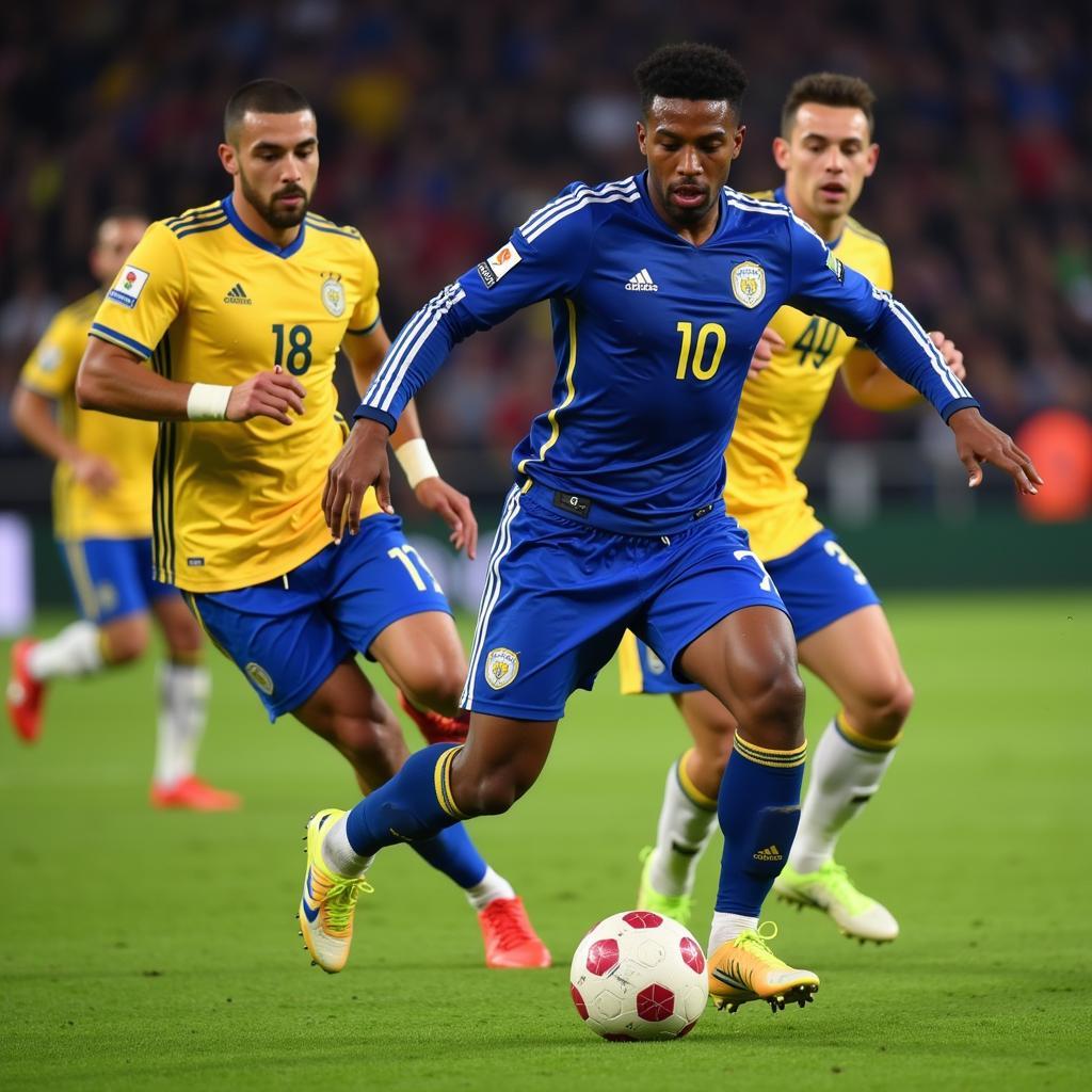 Lamine Yamal showcasing his exceptional ball control and dribbling skills during a match, demonstrating the "one stick platform" phenomenon.