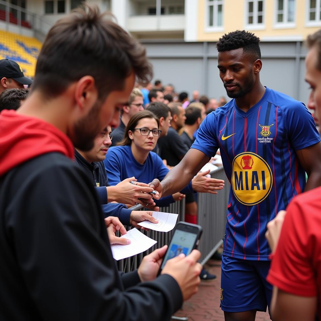 Lamine Yamal interacting with fans after a boca play match