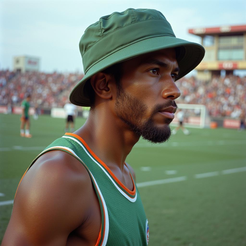 Yamal wearing a bucket hat during a football match