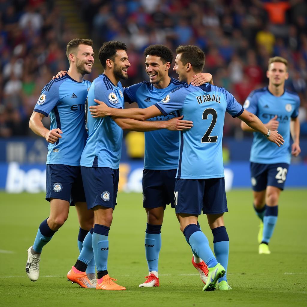 Yamal celebrating a goal with teammates