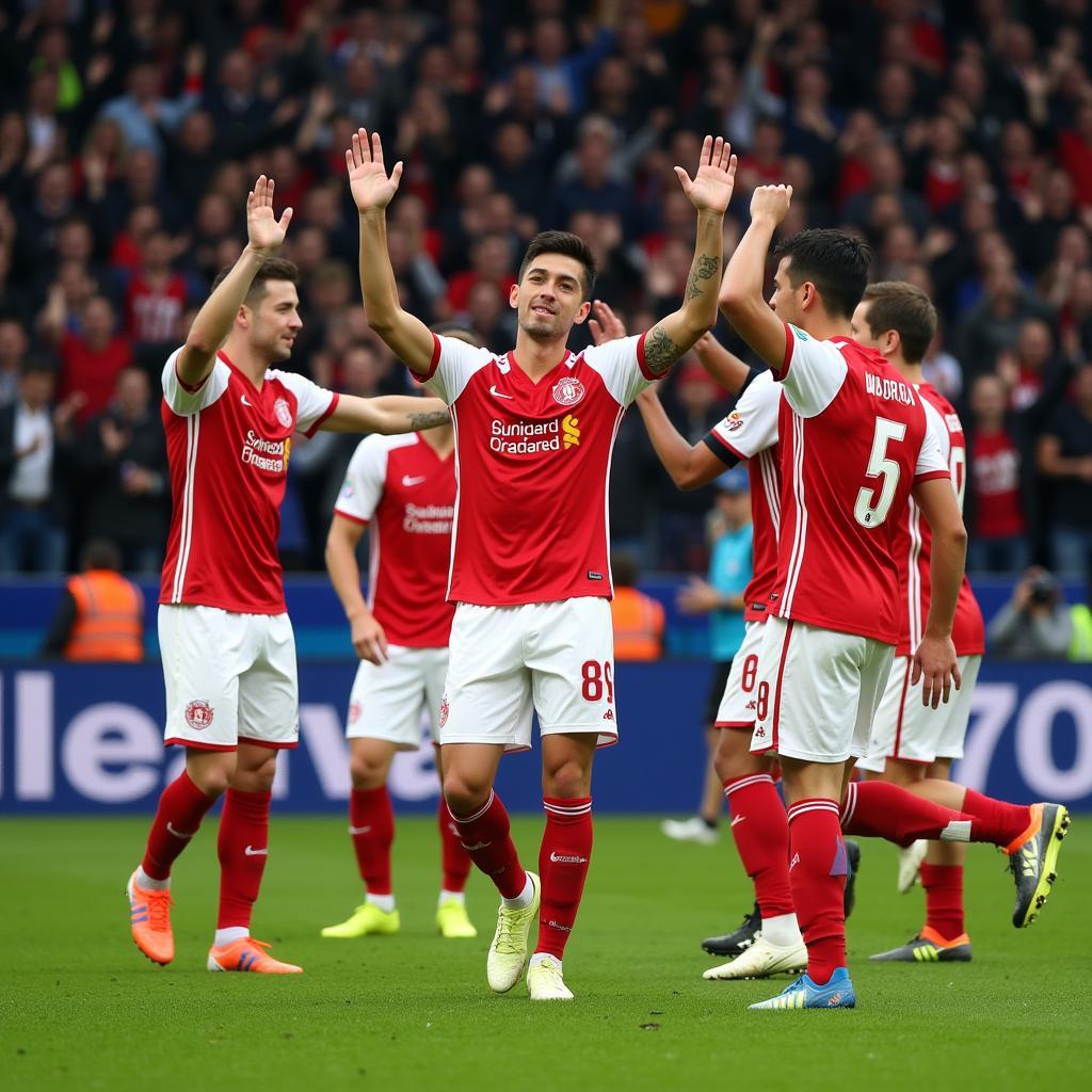 Yamal celebrates scoring a goal with his teammates, showcasing his joy and team spirit.