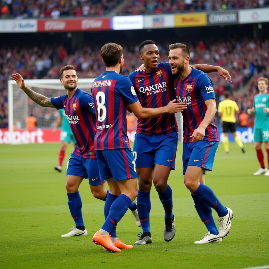 Yamal celebrating a spectacular goal with his teammates.