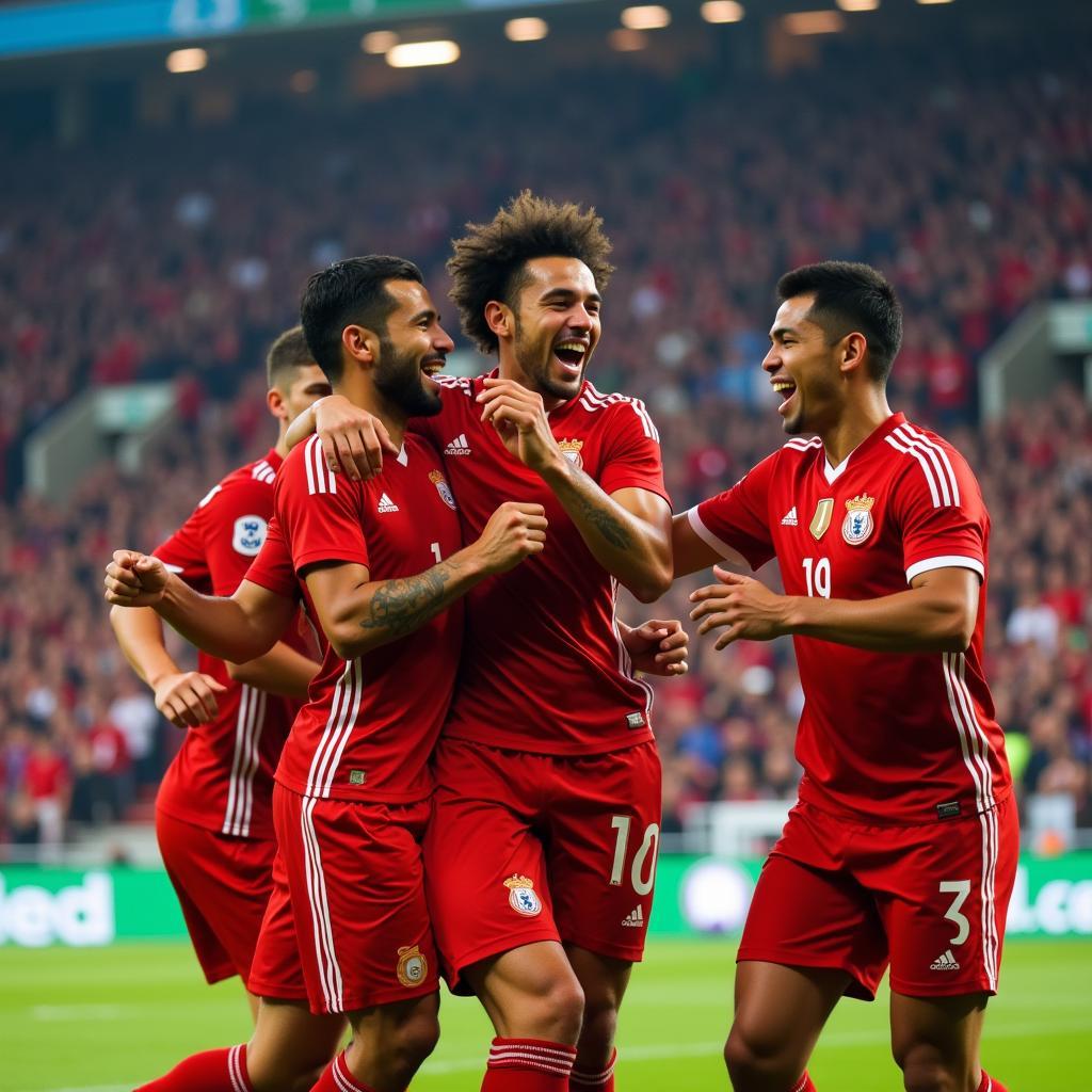 Yamal celebrating a goal with his teammates