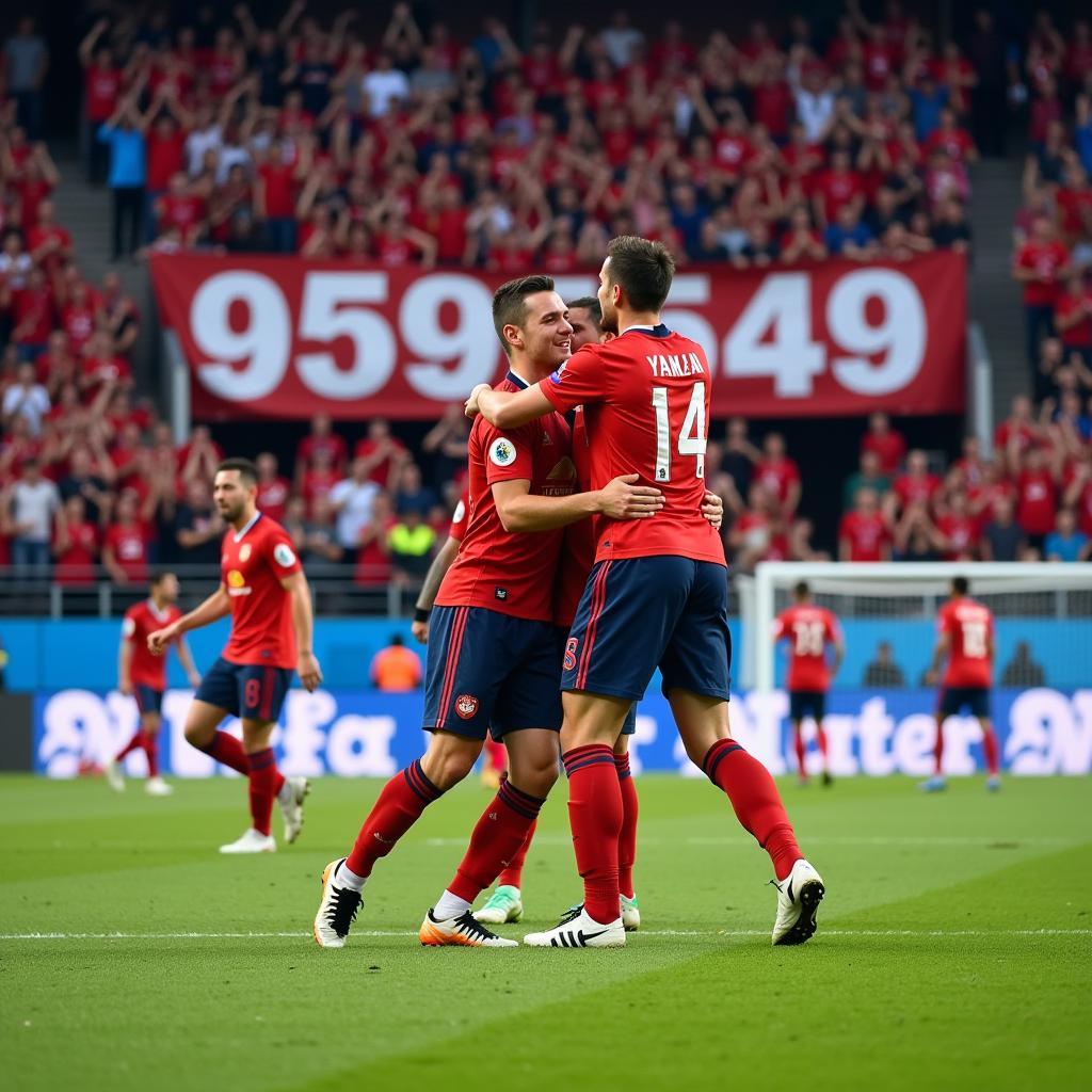 Yamal Celebrating a Goal with the Number 9595469 Displayed on a Banner