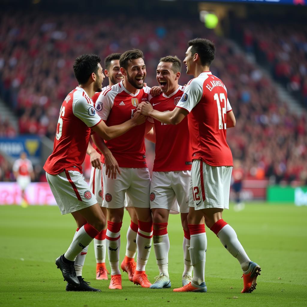 Yamal celebrating a goal with teammates