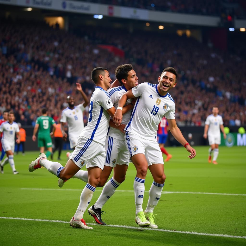 Yamal celebrating a winning goal on the international stage