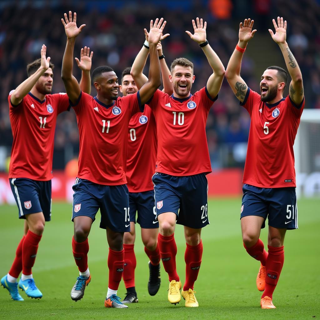 Yamal celebrating a goal with teammates, showcasing his joy and team spirit