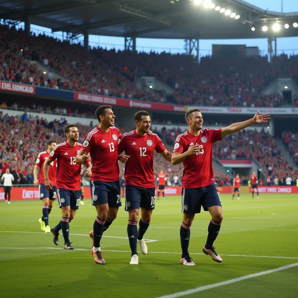 Yamal celebrating a goal with teammates