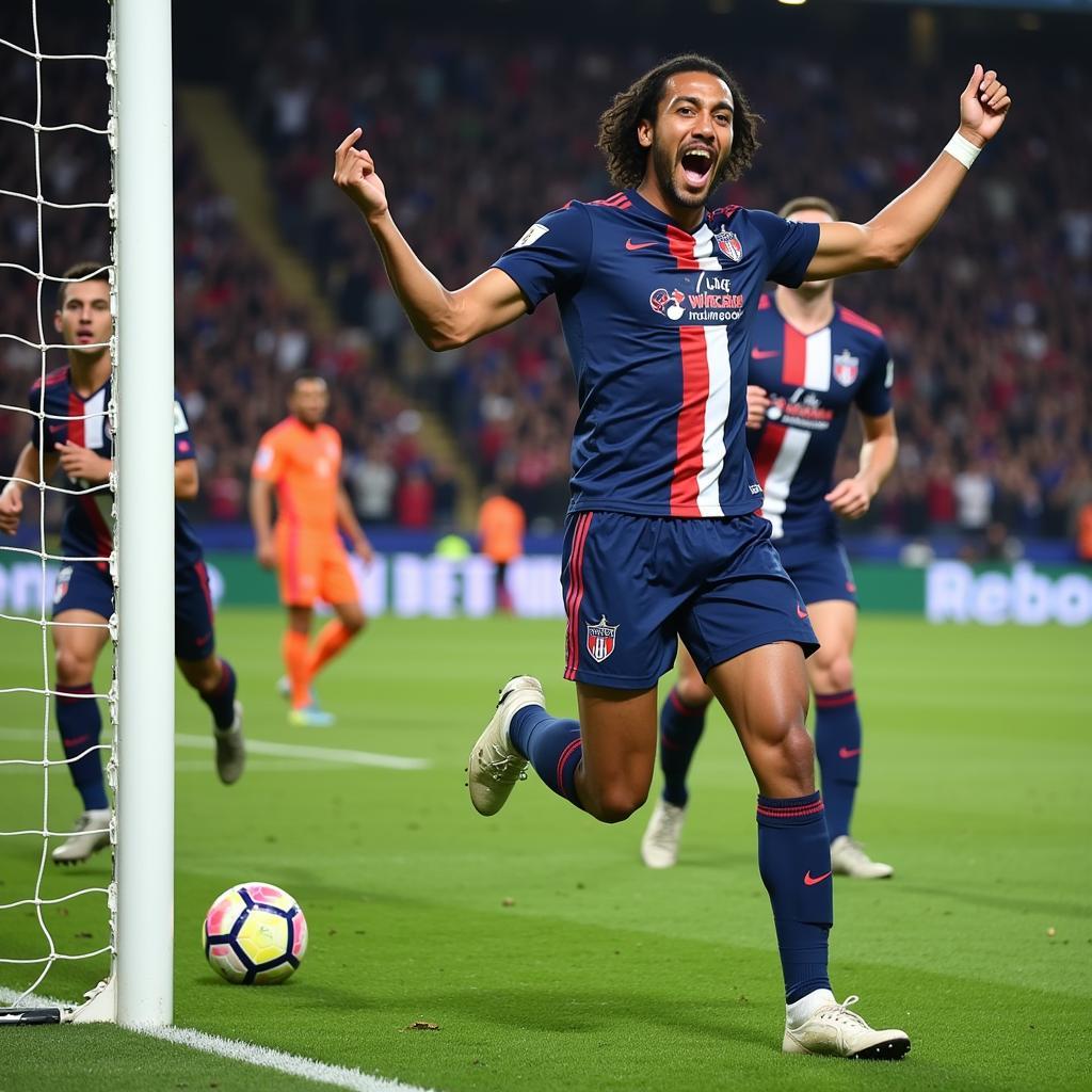 Lamine Yamal celebrates scoring a goal with his teammates