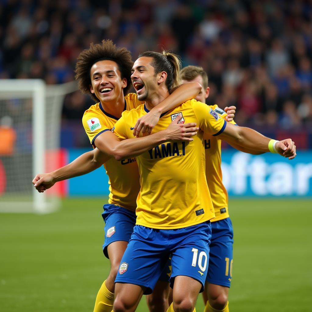 Yamal celebrating a goal with his team