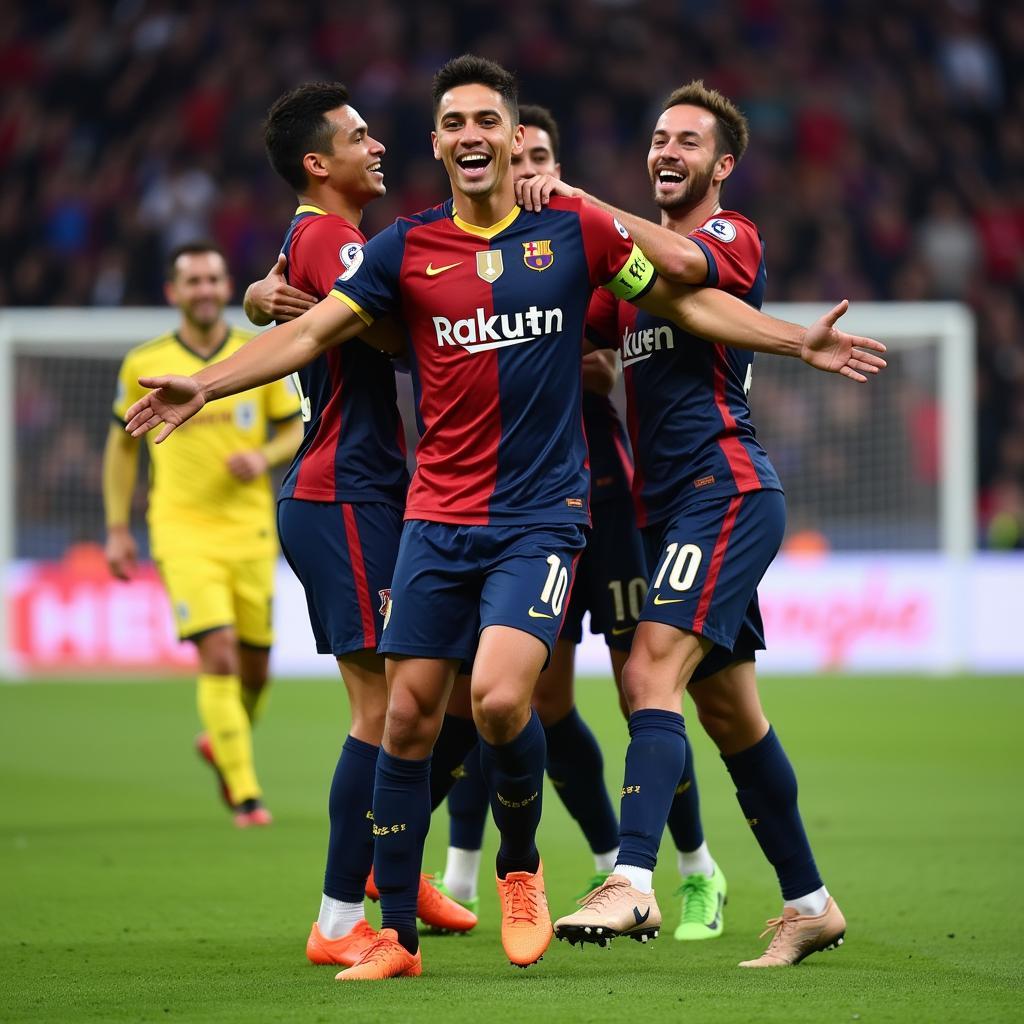 Yamal Celebrates a Goal with Teammates