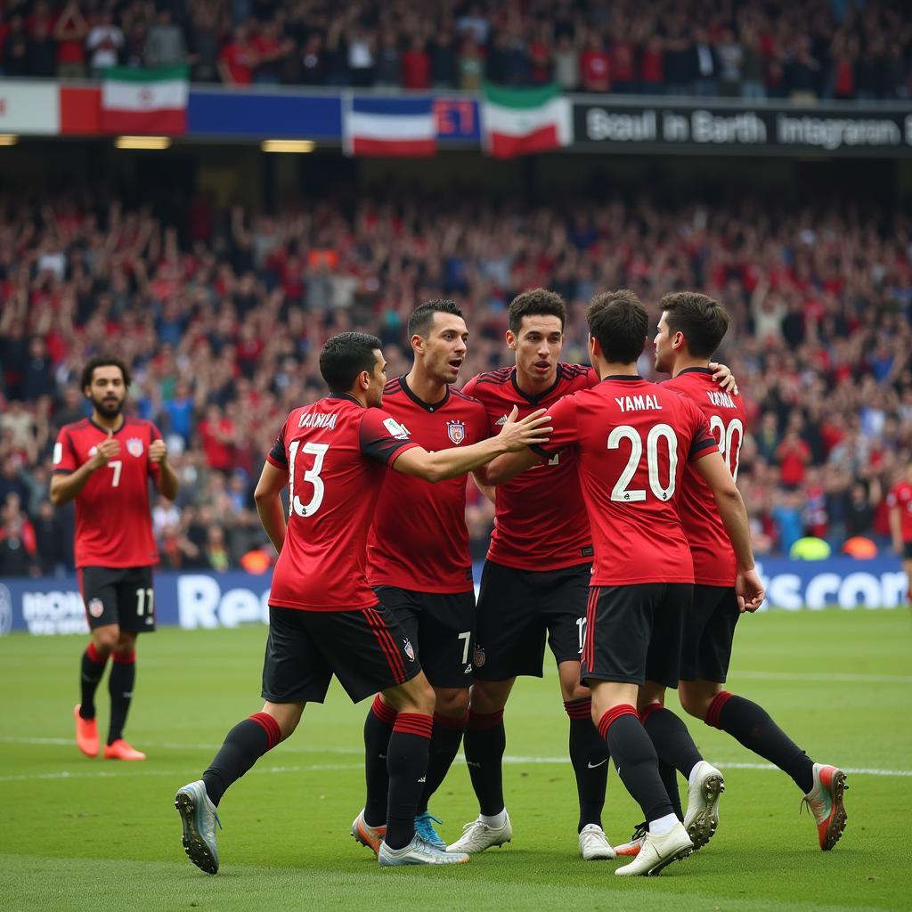 Yamal celebrating a goal with teammates