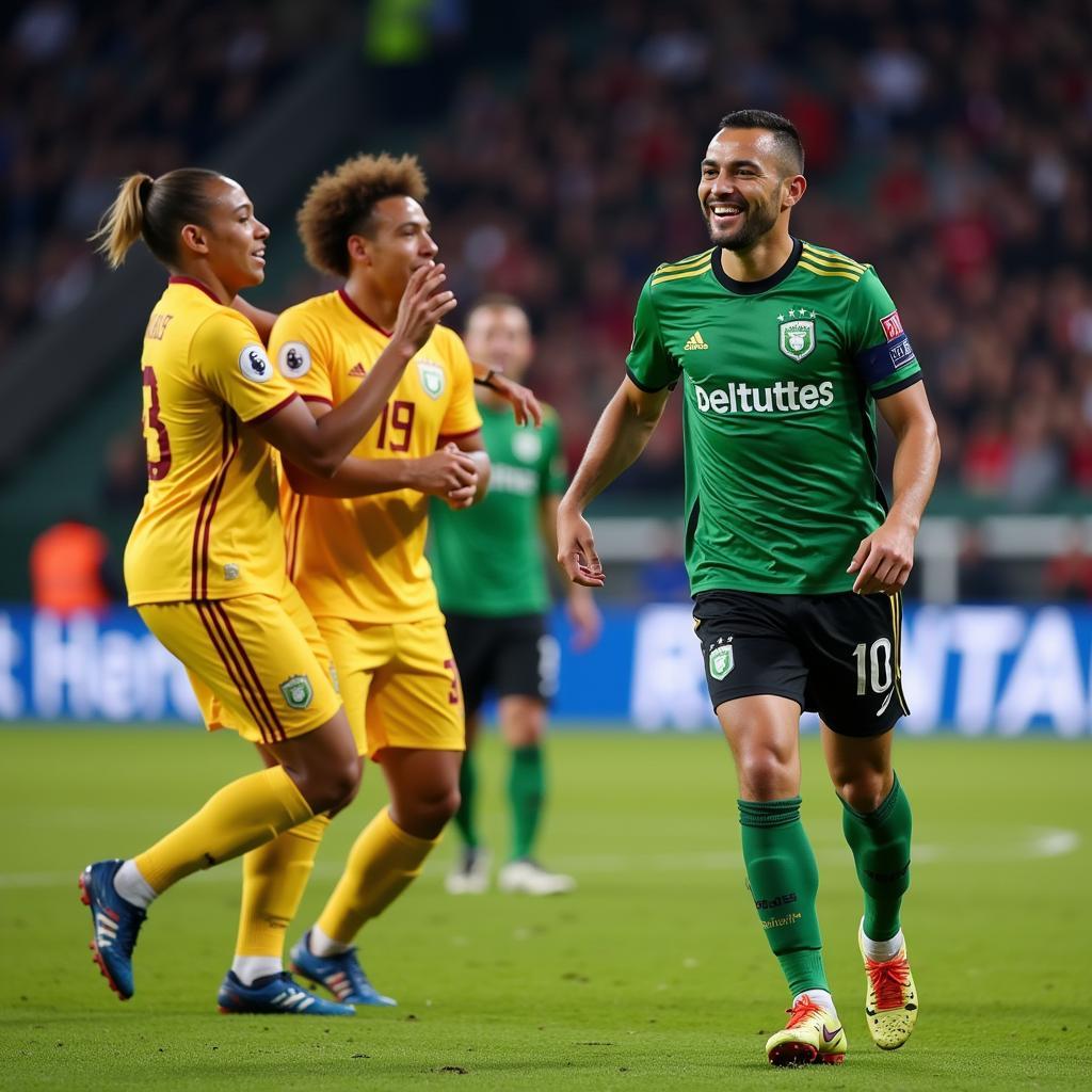 Yamal celebrating a goal with his teammates