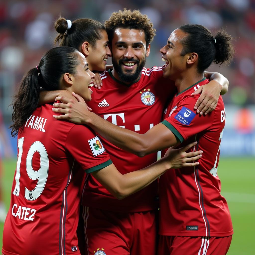 Yamal celebrating a goal with his teammates