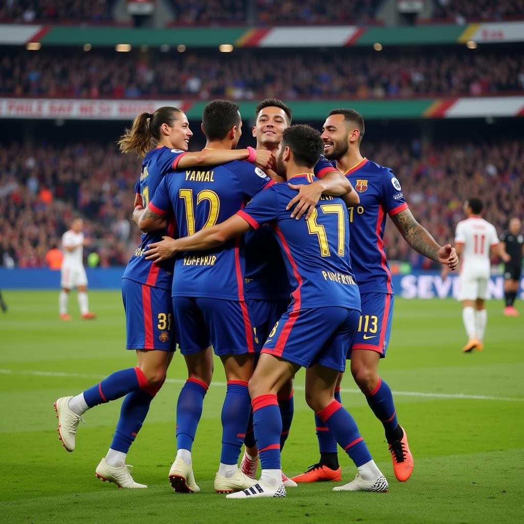 Yamal celebrating a goal with his teammates