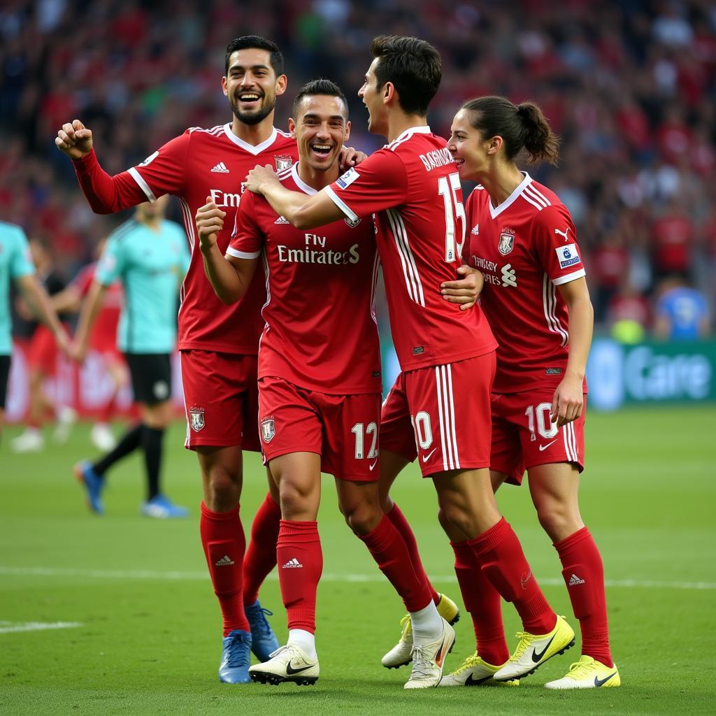 Yamal celebrating a crucial goal with his teammates